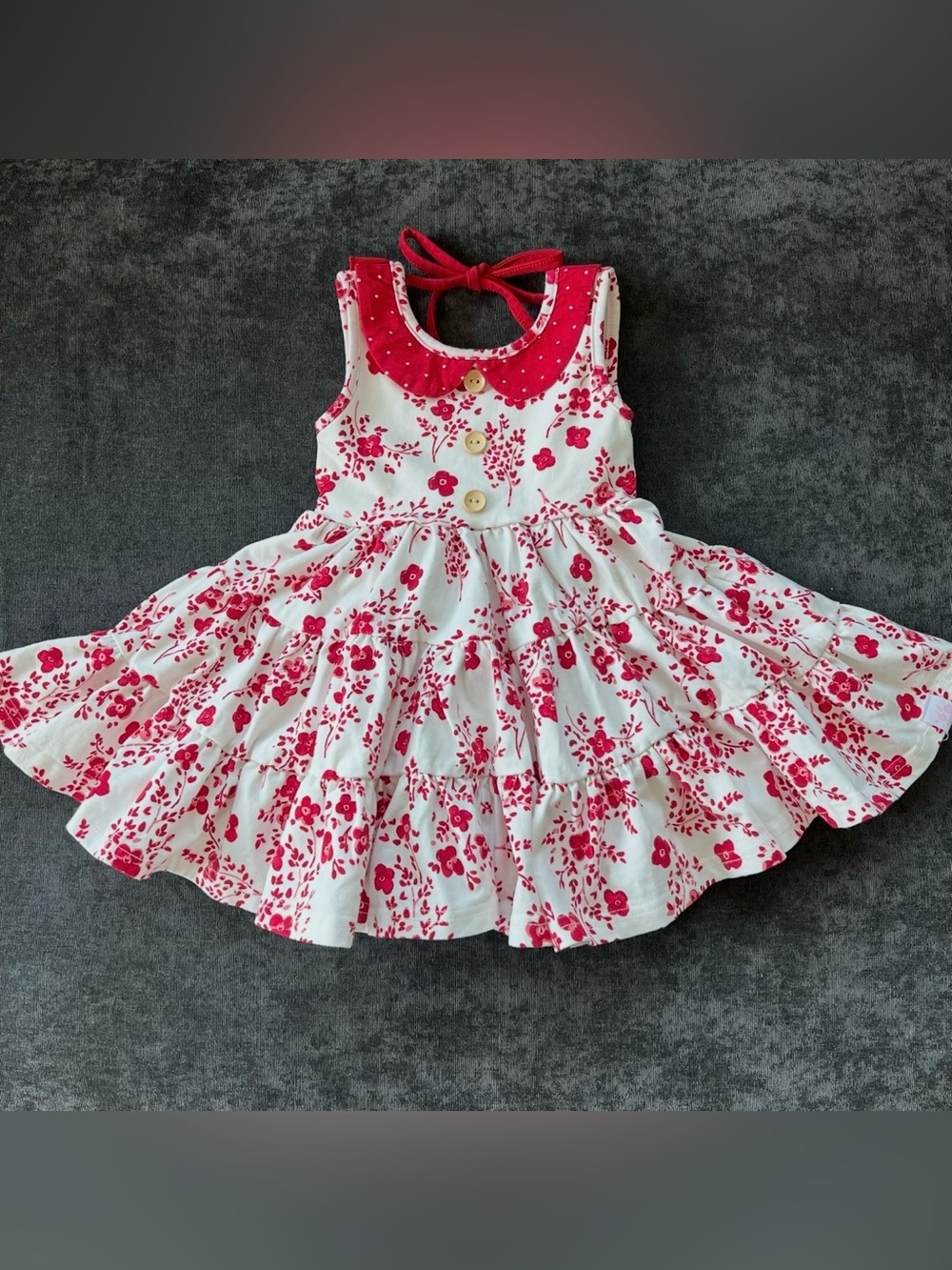 SweetHoney Girls Flair Dress in Red Floral Size 12 Months